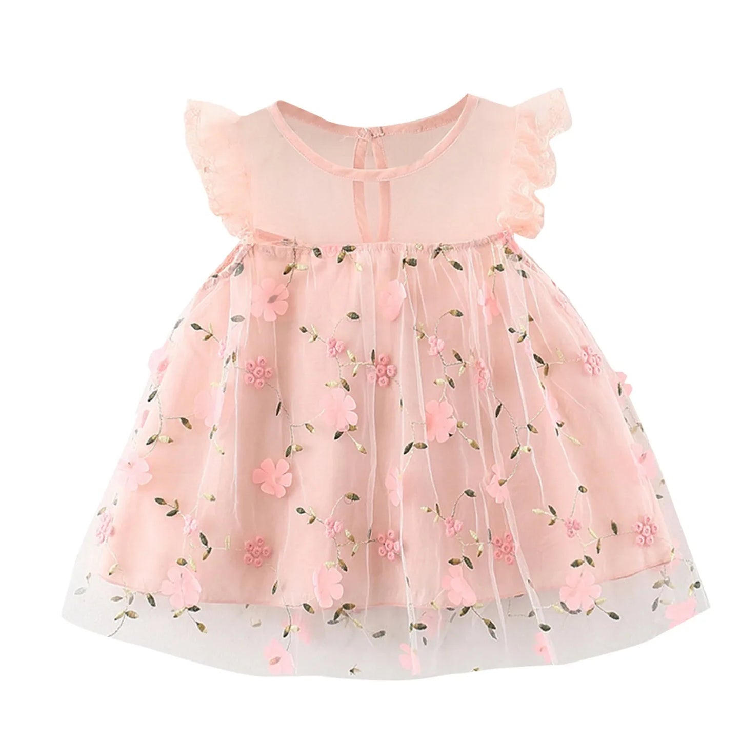 Girls Embroidery Floral Tulle Dress