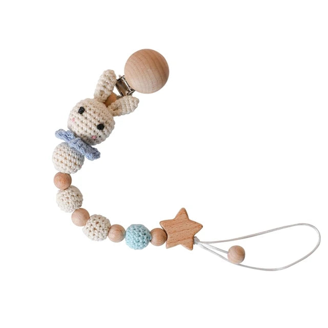 Bunny Pacifier Chain Wood Crochet Rabbit