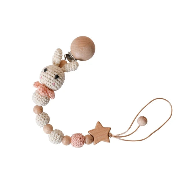 Bunny Pacifier Chain Wood Crochet Rabbit