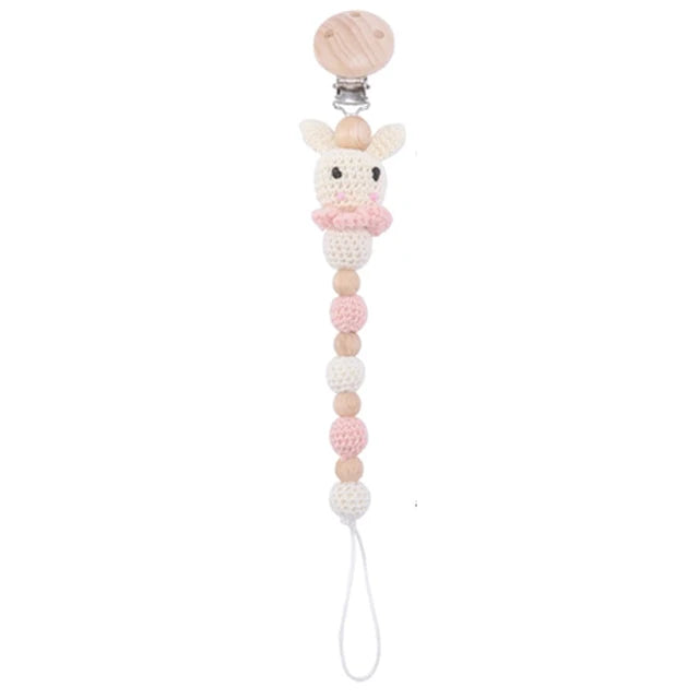 Bunny Pacifier Chain Wood Crochet Rabbit