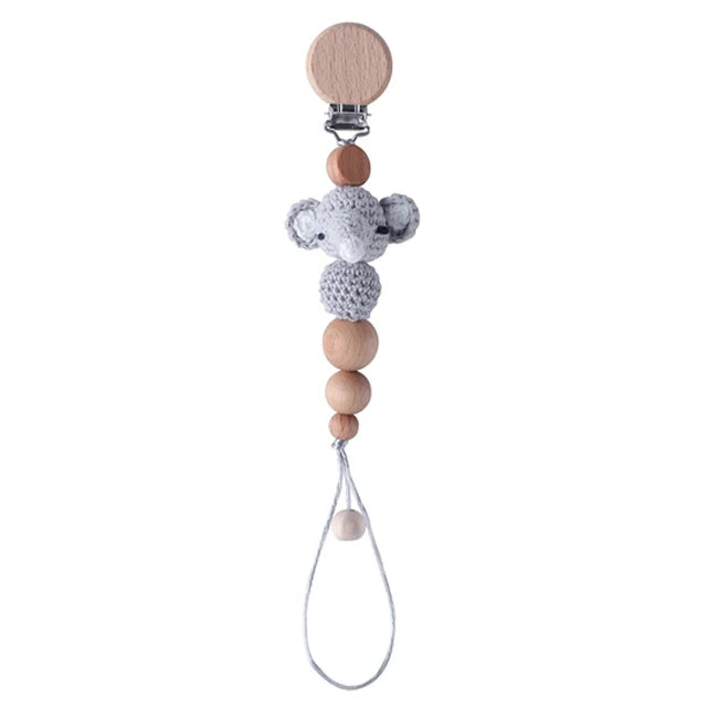 Bunny Pacifier Chain Wood Crochet Rabbit