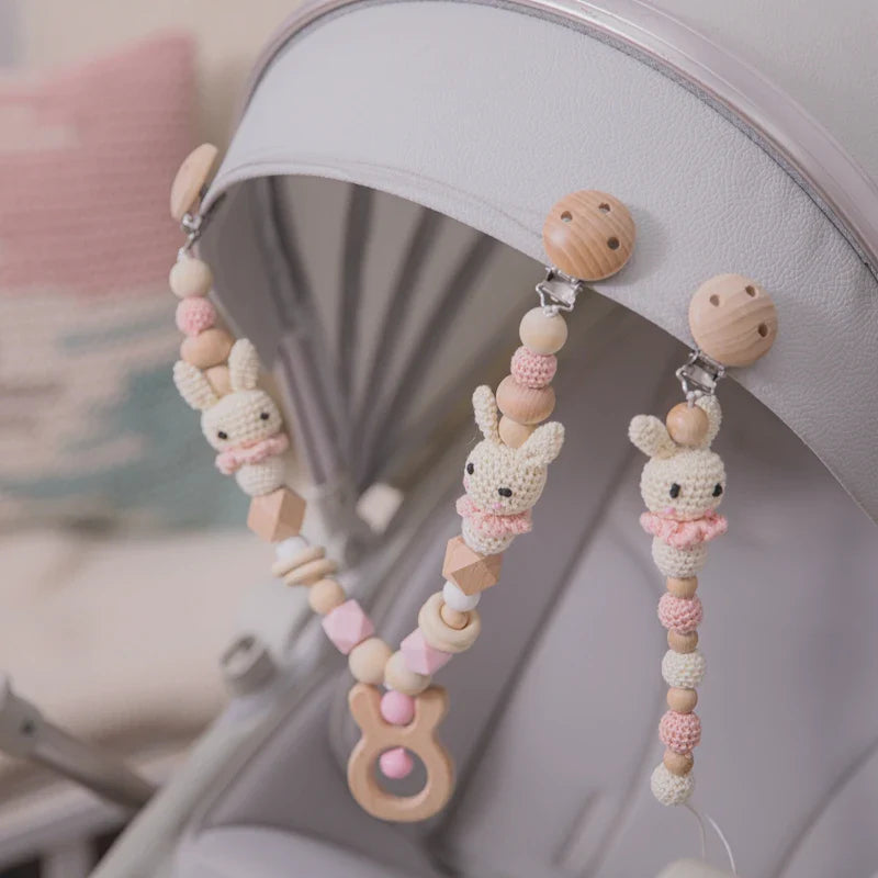 Bunny Pacifier Chain Wood Crochet Rabbit