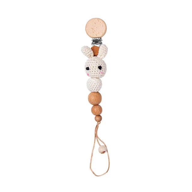 Bunny Pacifier Chain Wood Crochet Rabbit