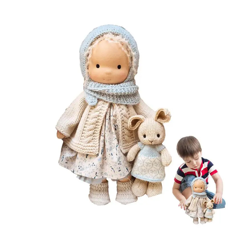Cute Knitted Mommy and Baby Rabbit Stuffed Toy