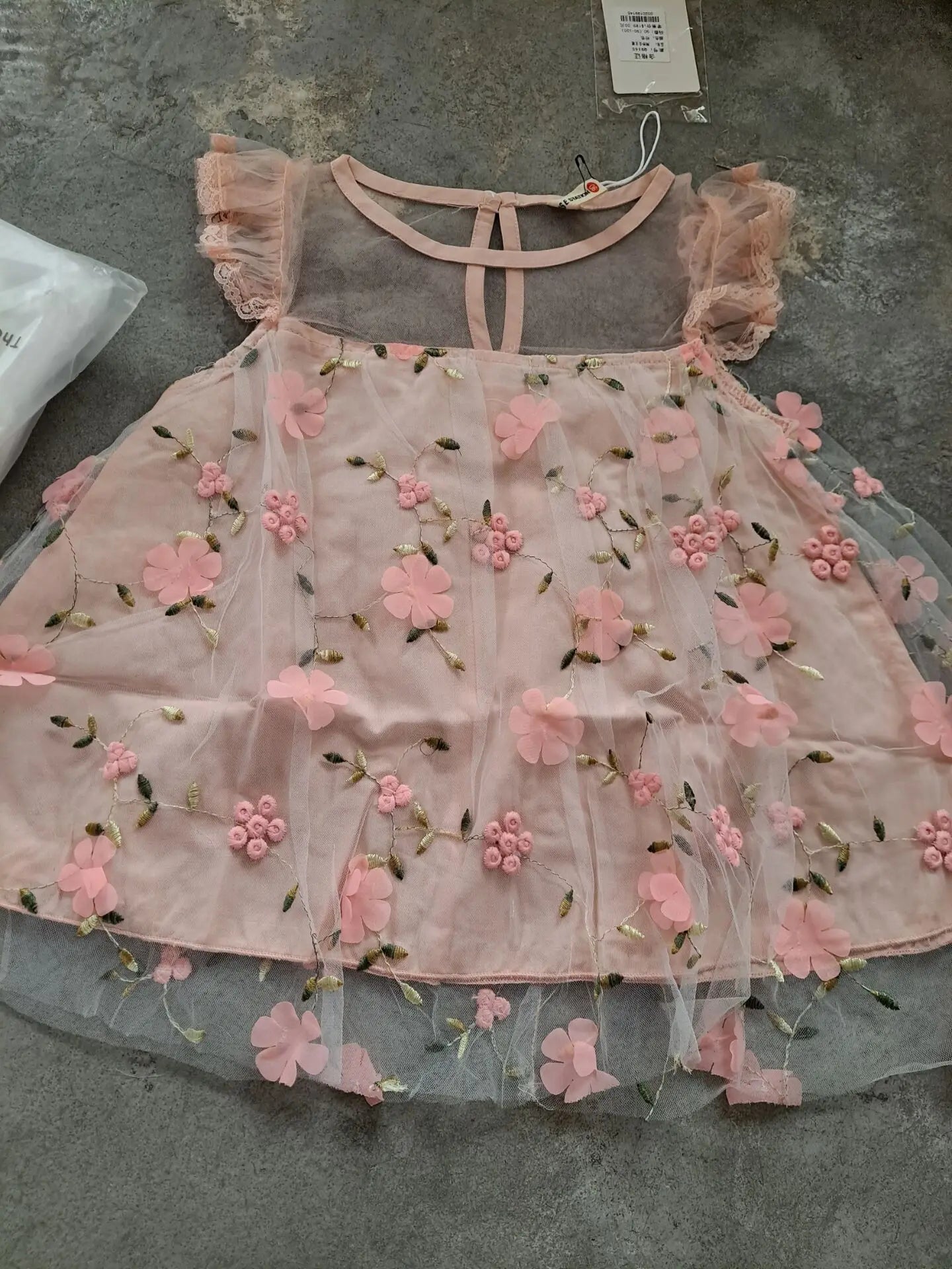 Girls Embroidery Floral Tulle Dress