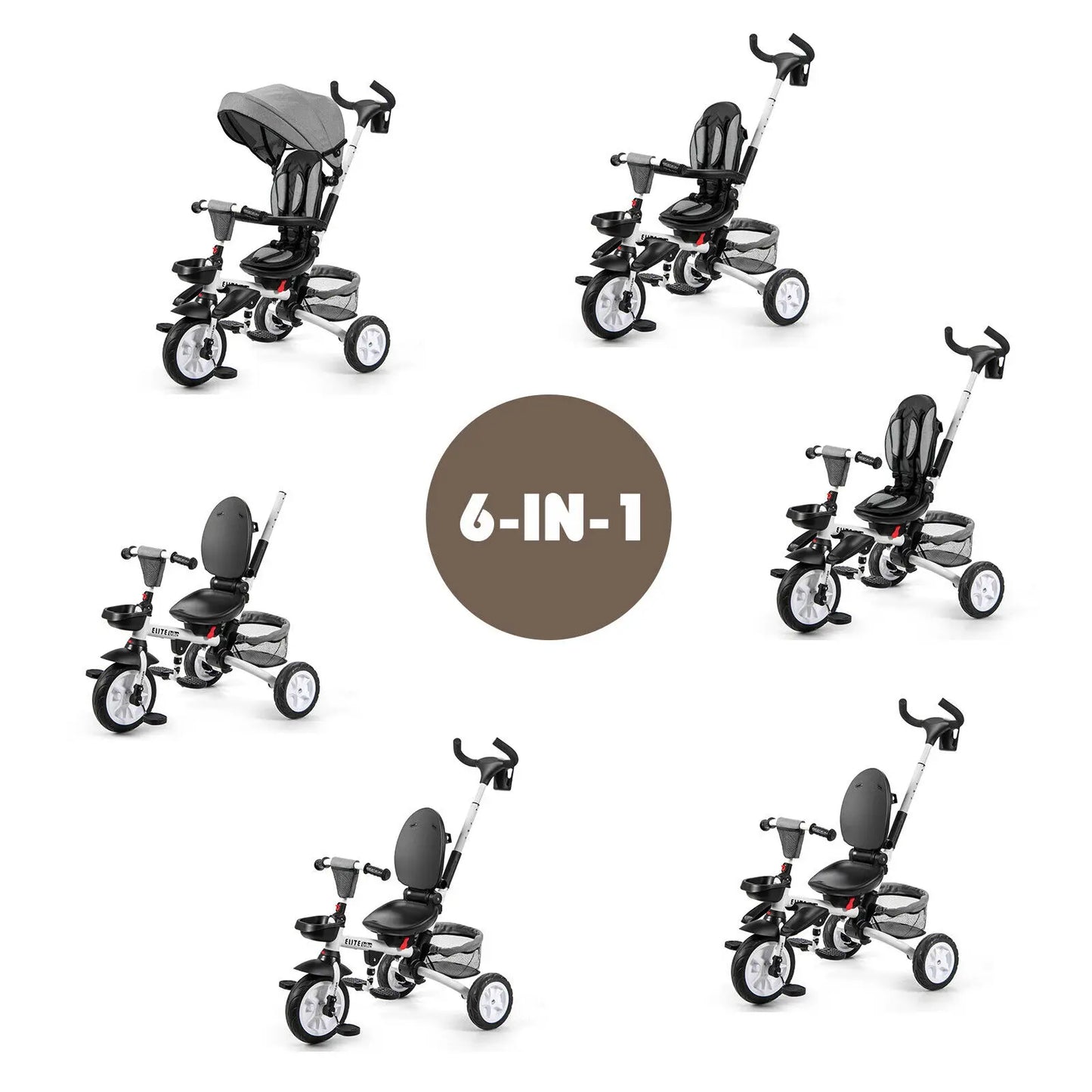 6-In-1 Kids Baby Stroller Tricycle