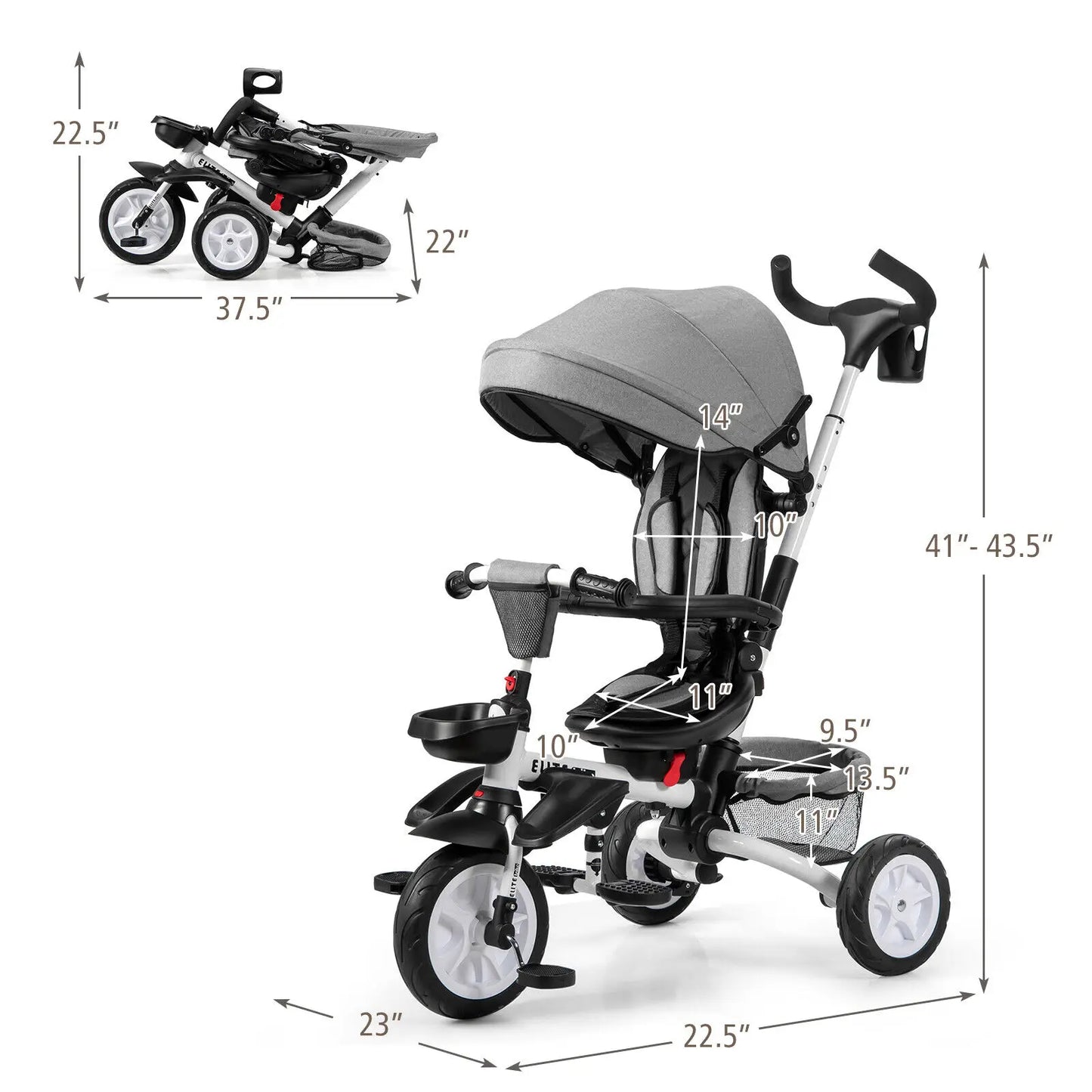 6-In-1 Kids Baby Stroller Tricycle