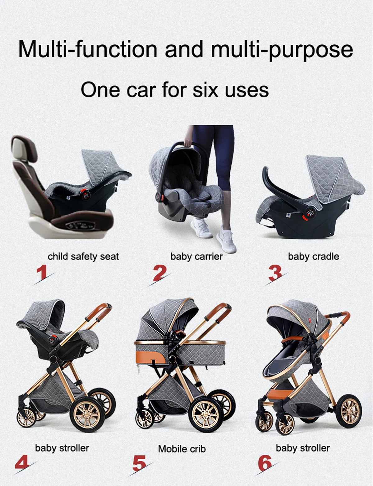 Luxury Portable Travel Pram 3 in 1Baby Stroller